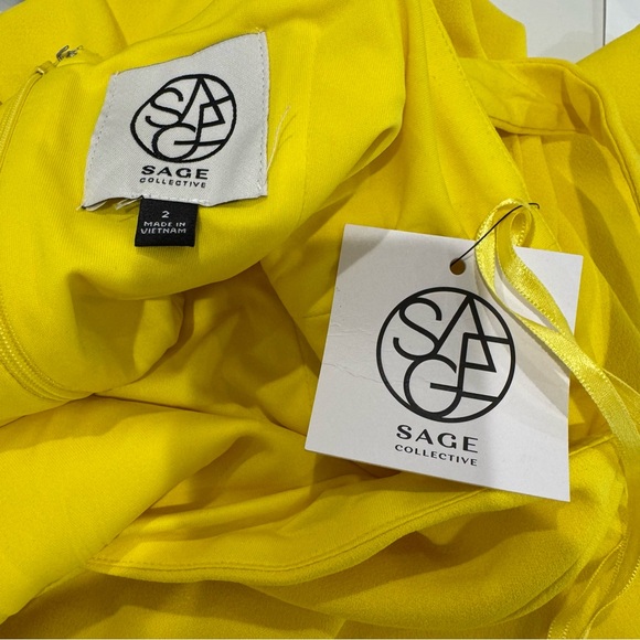 Sz 2 SAGE COLLECTIVE Yellow Ruffle Hem Dress Square Neck - Picture 7 of 9
